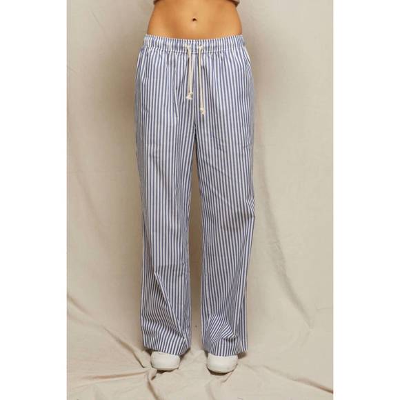 NEW PERFECTWHITETEE andi cotton poplin striped pants in chambray/putty stripe - Picture 1 of 4